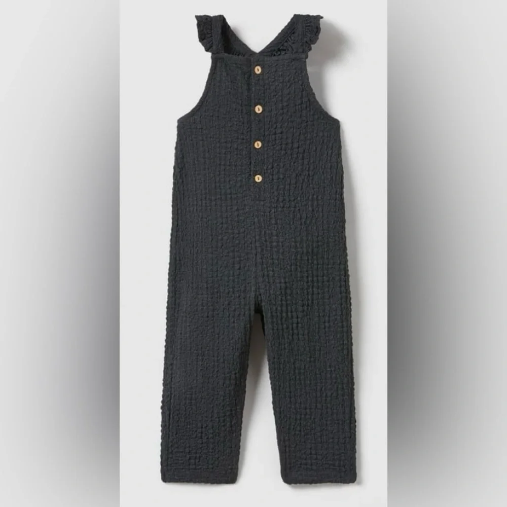 ZARA Girls Textured Jumpsuit/ Overalls with Ruffles